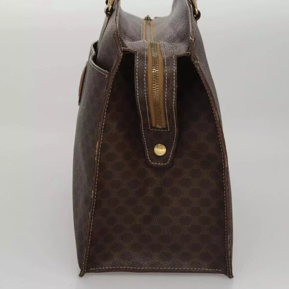 CELINE Macadam Canvas Hand Bag PVC Leather Brown Gold Auth - Picture 4 of 16